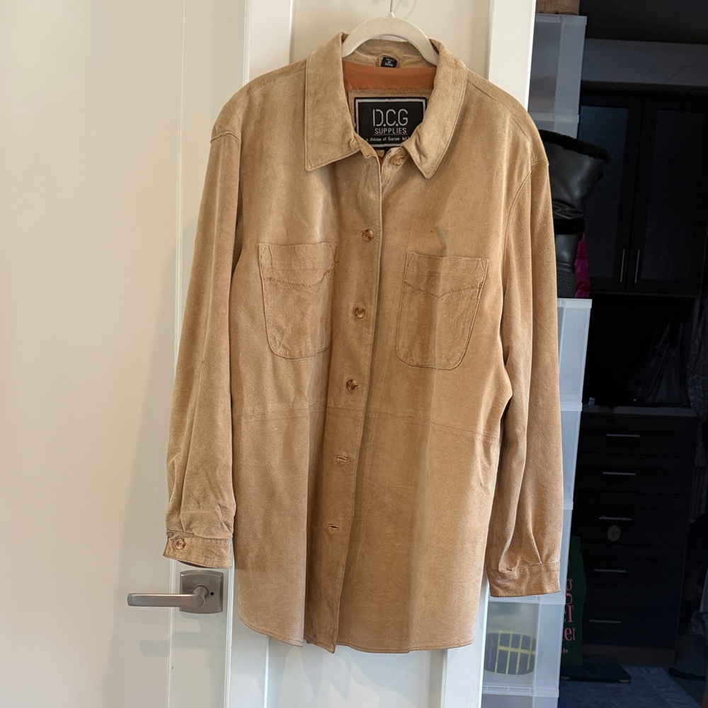 80s Tan Suede Button-Up Shirt